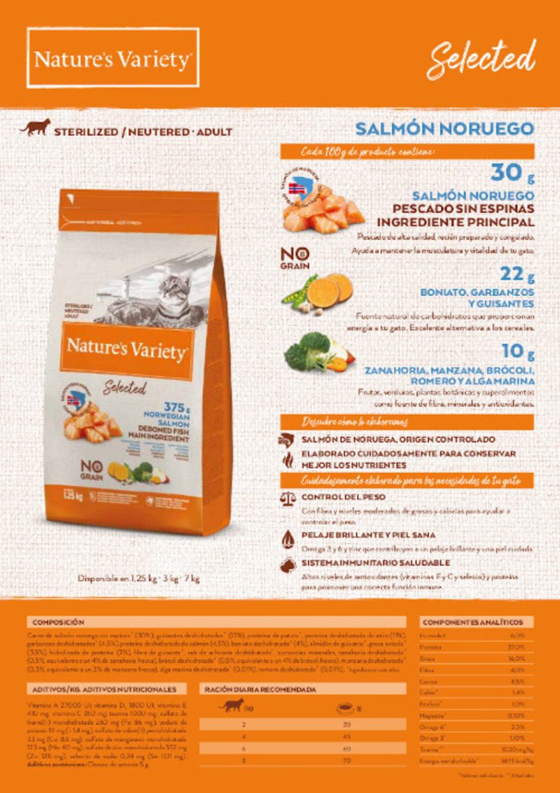 7 Kg Nature's Variety Cat Selected Sterilized Salmón Noruego