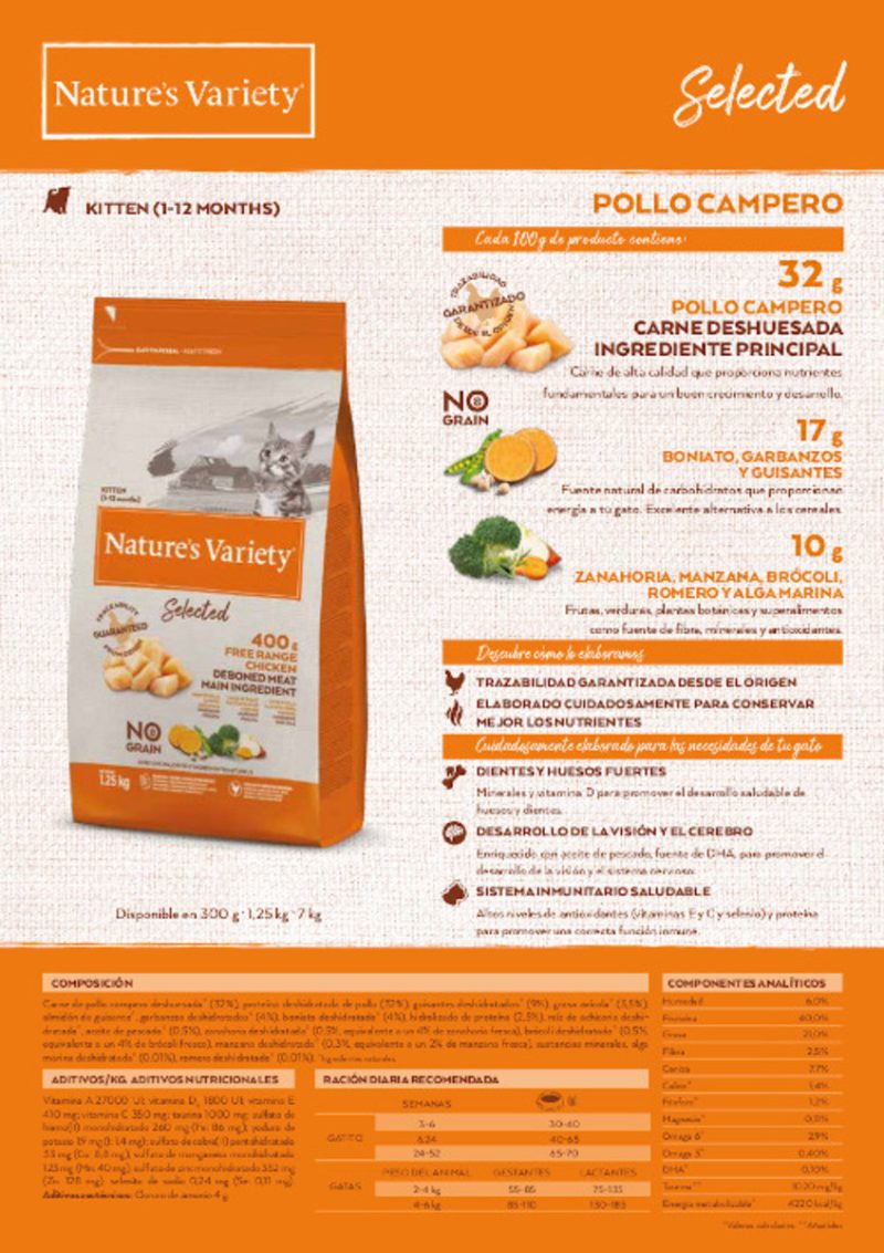 7 kg Nature's Variety Selected Kitten Pollo Campero - Imagen 3