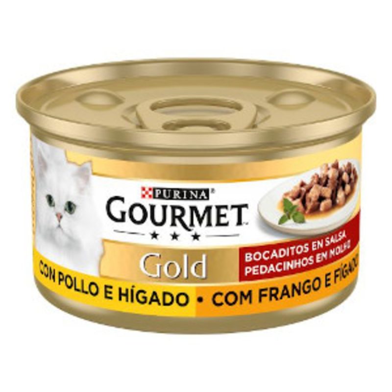 Caja de 24 unidades Lata Gourmet Gold Delicias de Pollo e Hígado para gatos 85 g - Imagen 3