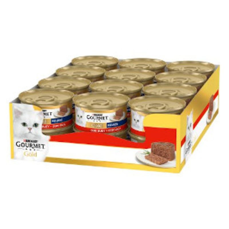 Caja de 24 unidades Lata Gourmet Gold Mouse de Buey para gatos 85 g