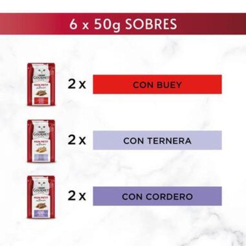 Gourmet Mon Petit Selec. Carnes. Pack 48 Unds. 8 Cajas x 6 Sobres  de 50 Gr - Imagen 4